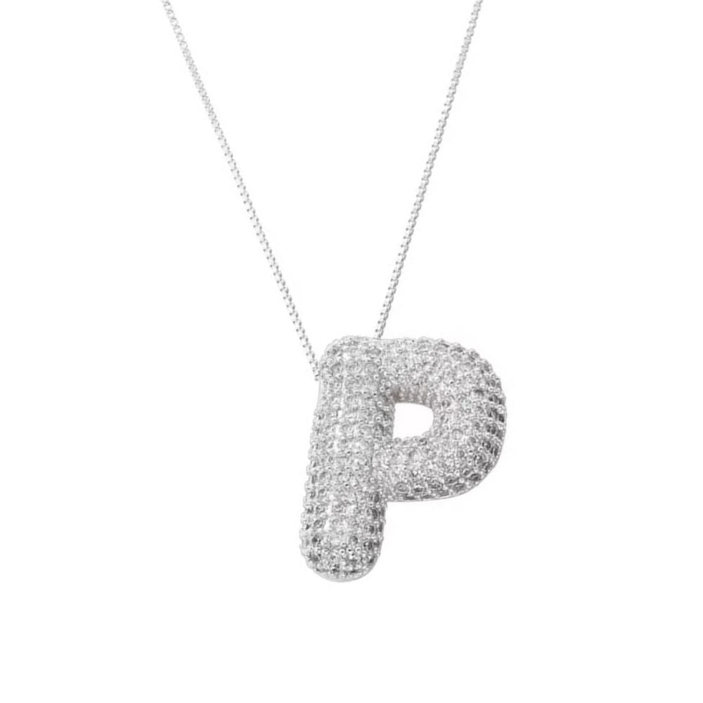 Collier Lettre P Bubble strass