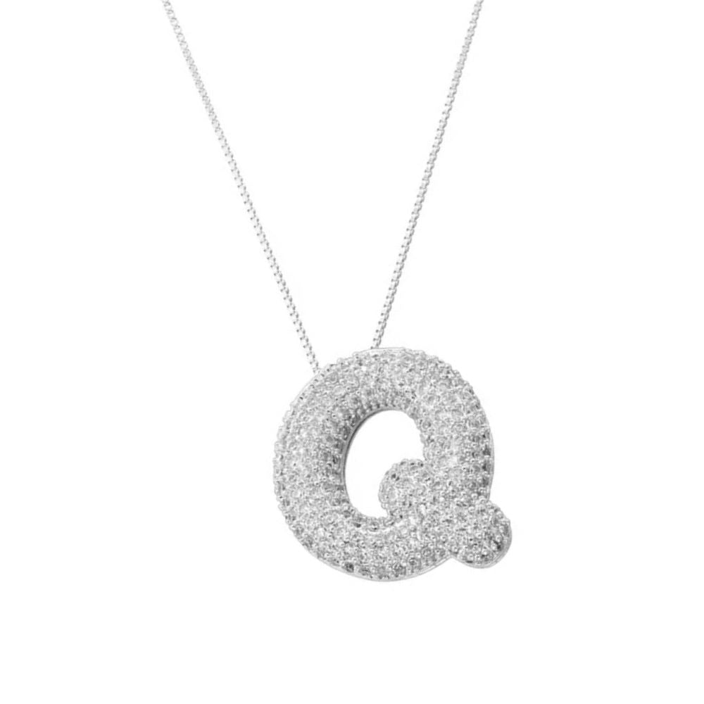 Collier Lettre Q Bubble strass