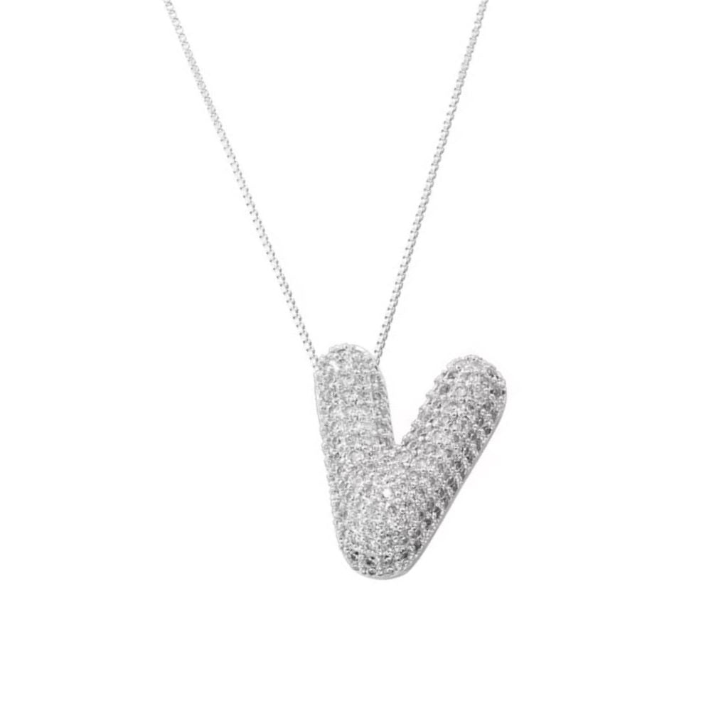 Collier Lettre V Bubble strass