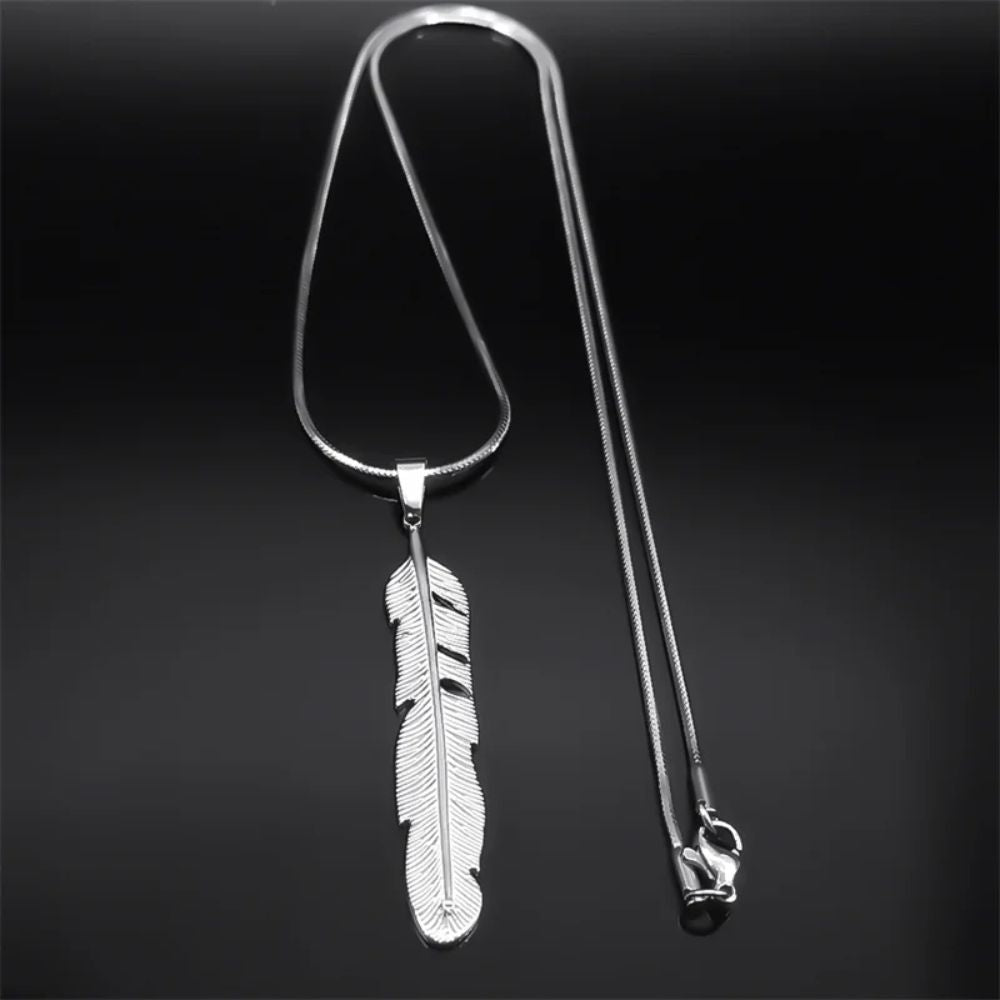 Collier Longue Plume Acier Inoxydable