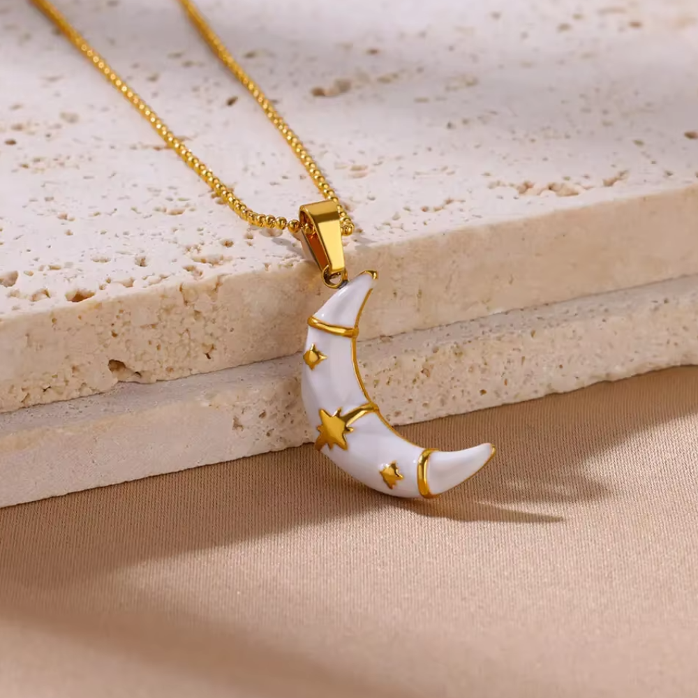 Collier Lune Blanche Acier