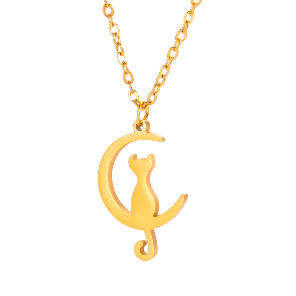 Collier Pendentif Chat et Lune