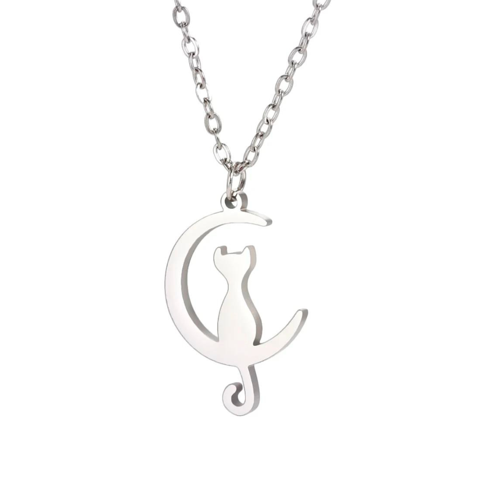 Collier Pendentif Chat et Lune