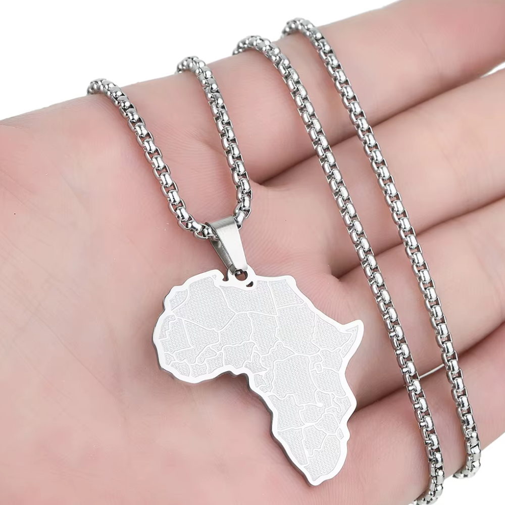 Collier Pendentif Afrique Acier Inoxydable