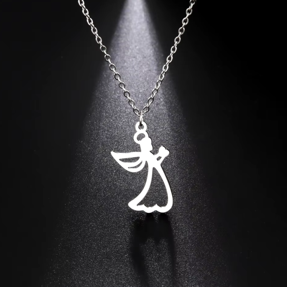 Collier Pendentif Ange Acier Argent