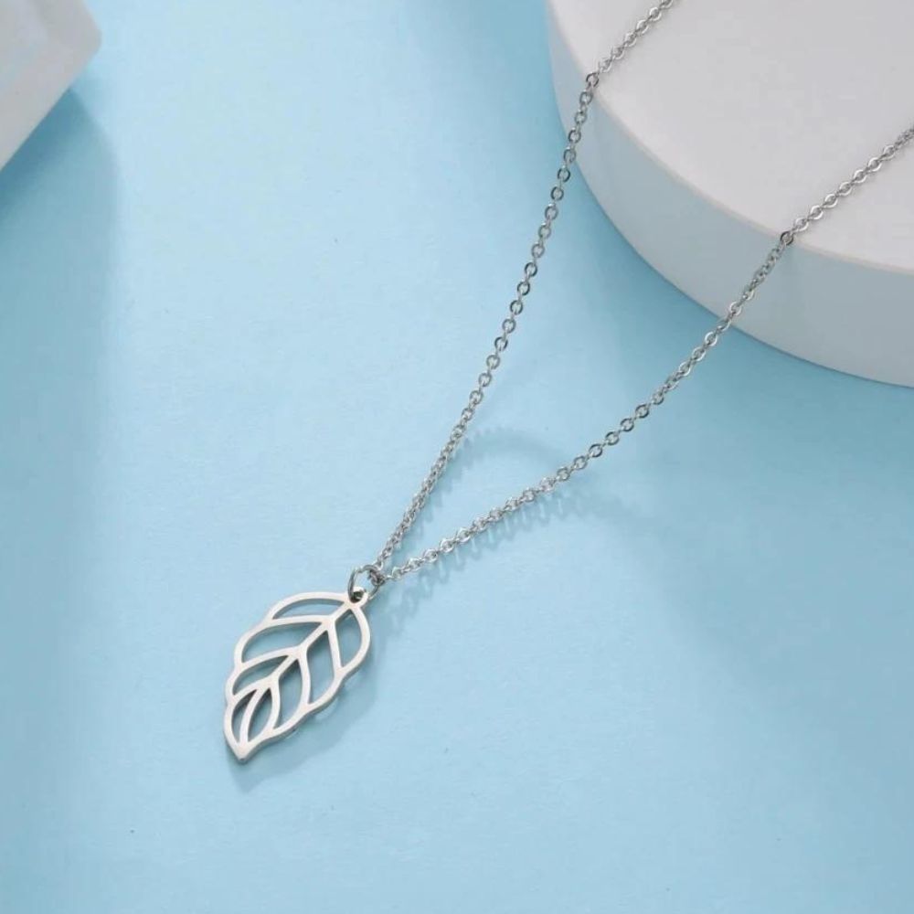 Collier Plume Acier Argent