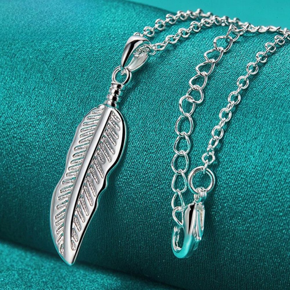 Collier Plume Argent Long