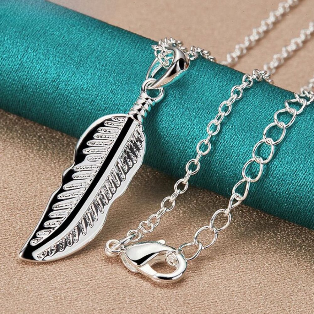 Collier Plume Argent Long