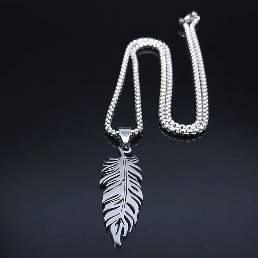 Collier Plume Homme Argent