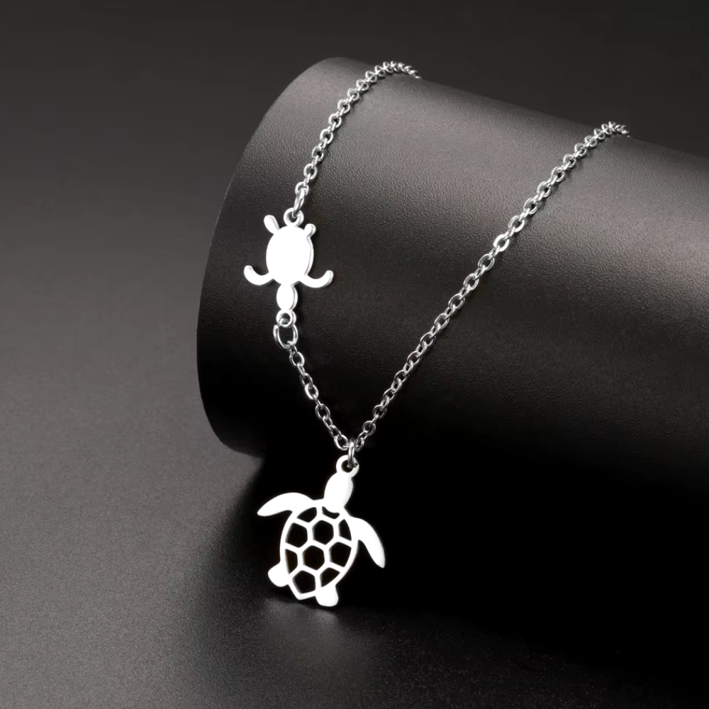 Collier Tortue Femme Acier Argent