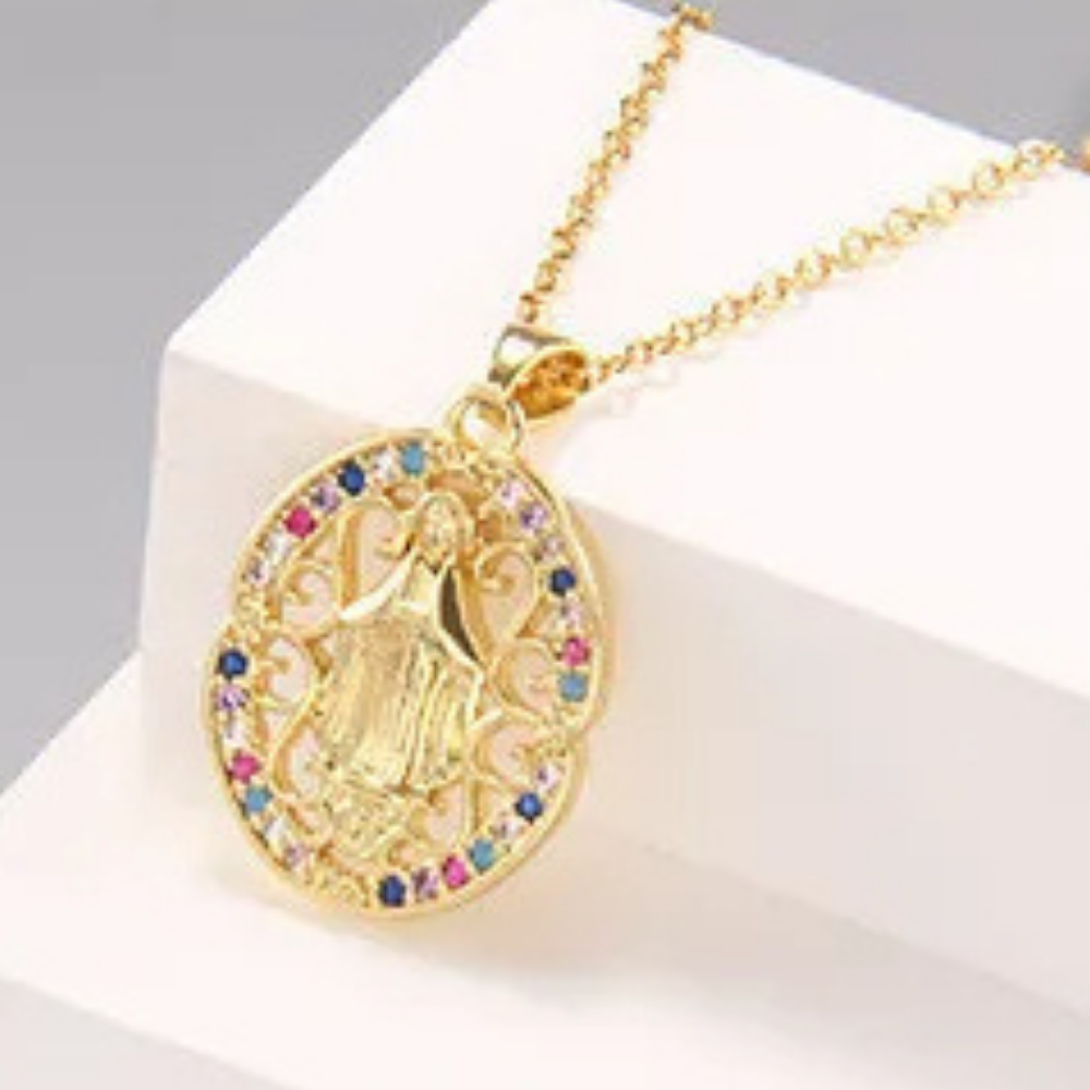Collier Ovale Vierge Marie Multicolore pas cher