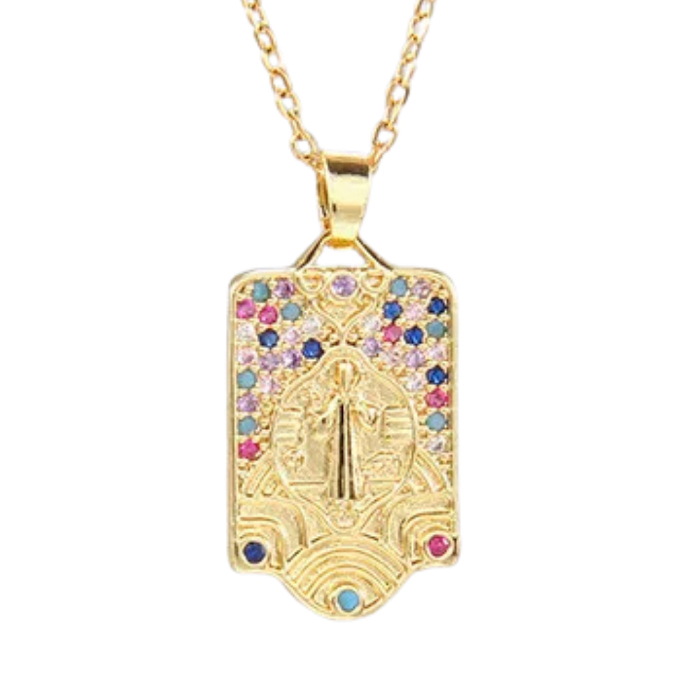 Collier Médaille Rectangulaire Vierge Marie