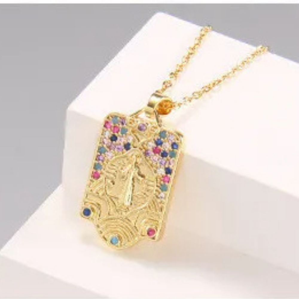 Collier Médaille Rectangulaire Vierge Marie pas cher