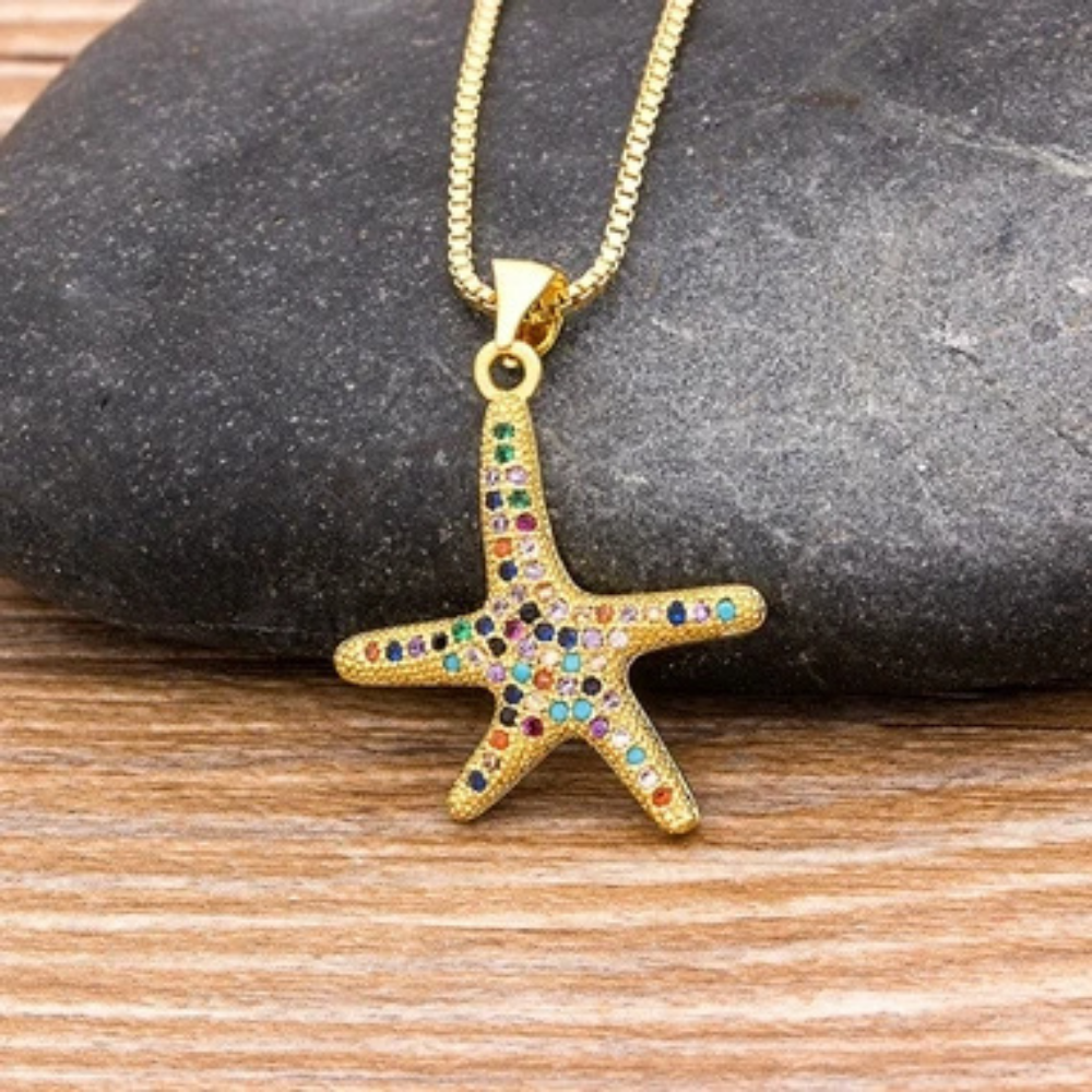 Collier Étoile de Mer Cristaux Couleur pas cher