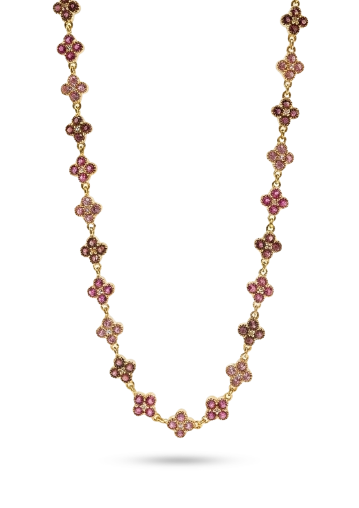 Collier Trèfle Strass rose et rose