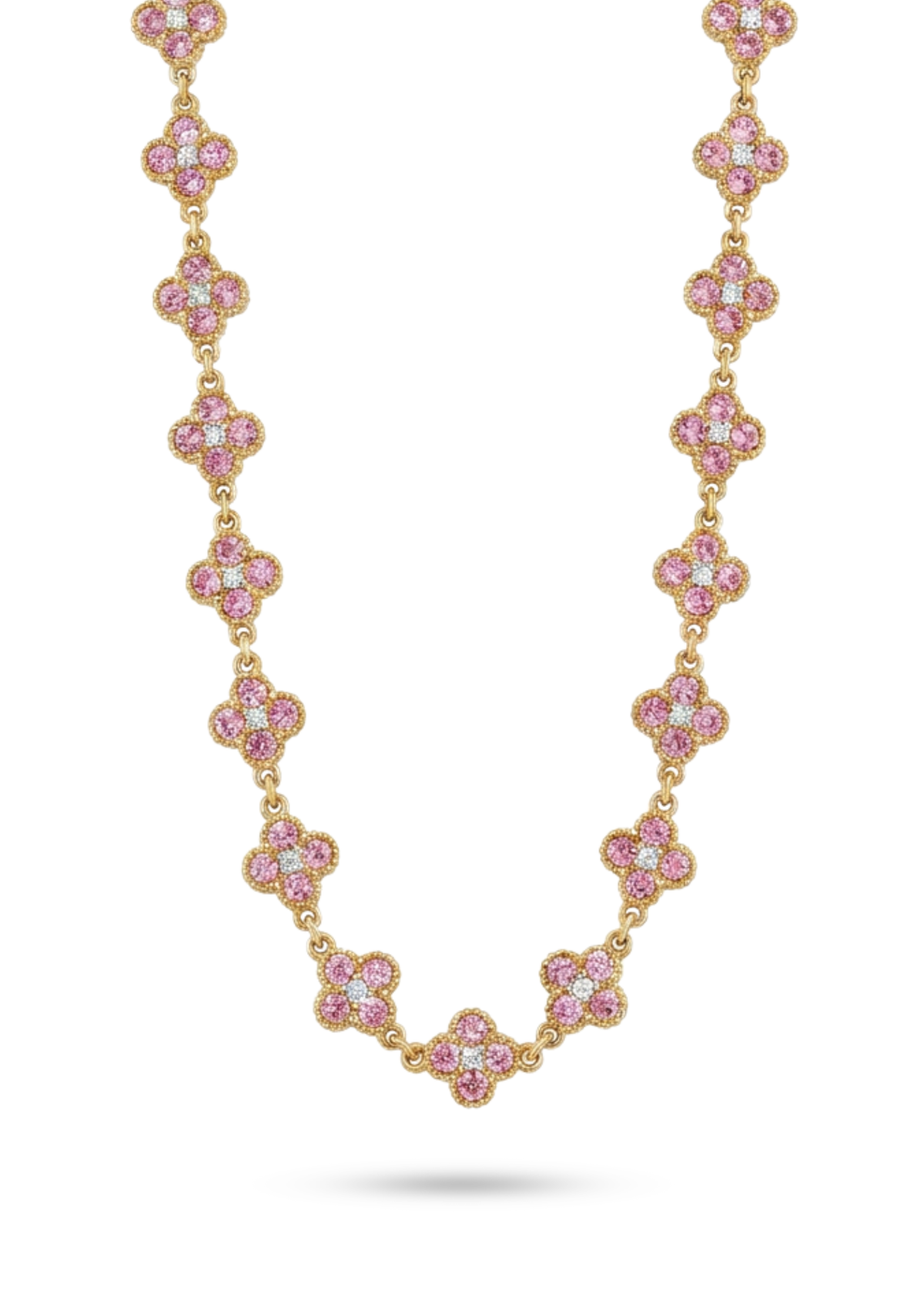 Collier Trèfle Strass rose