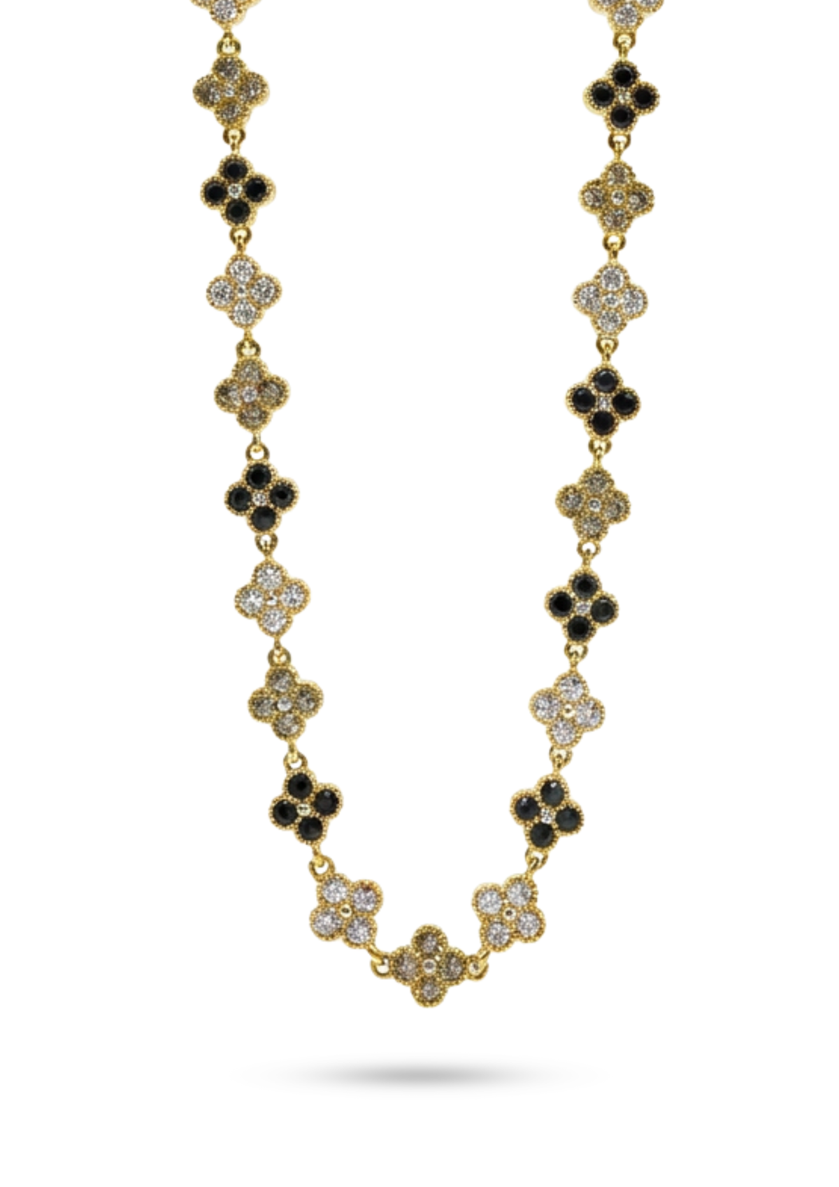 Collier Trèfle Strass noir et blanc