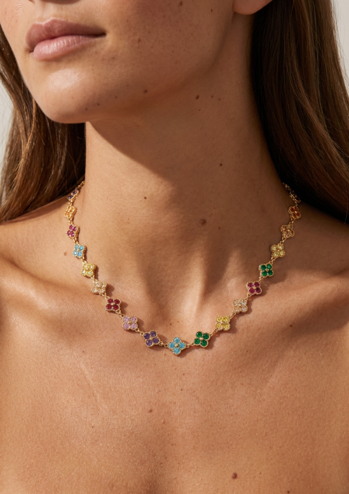 Collier Trèfle Strass or