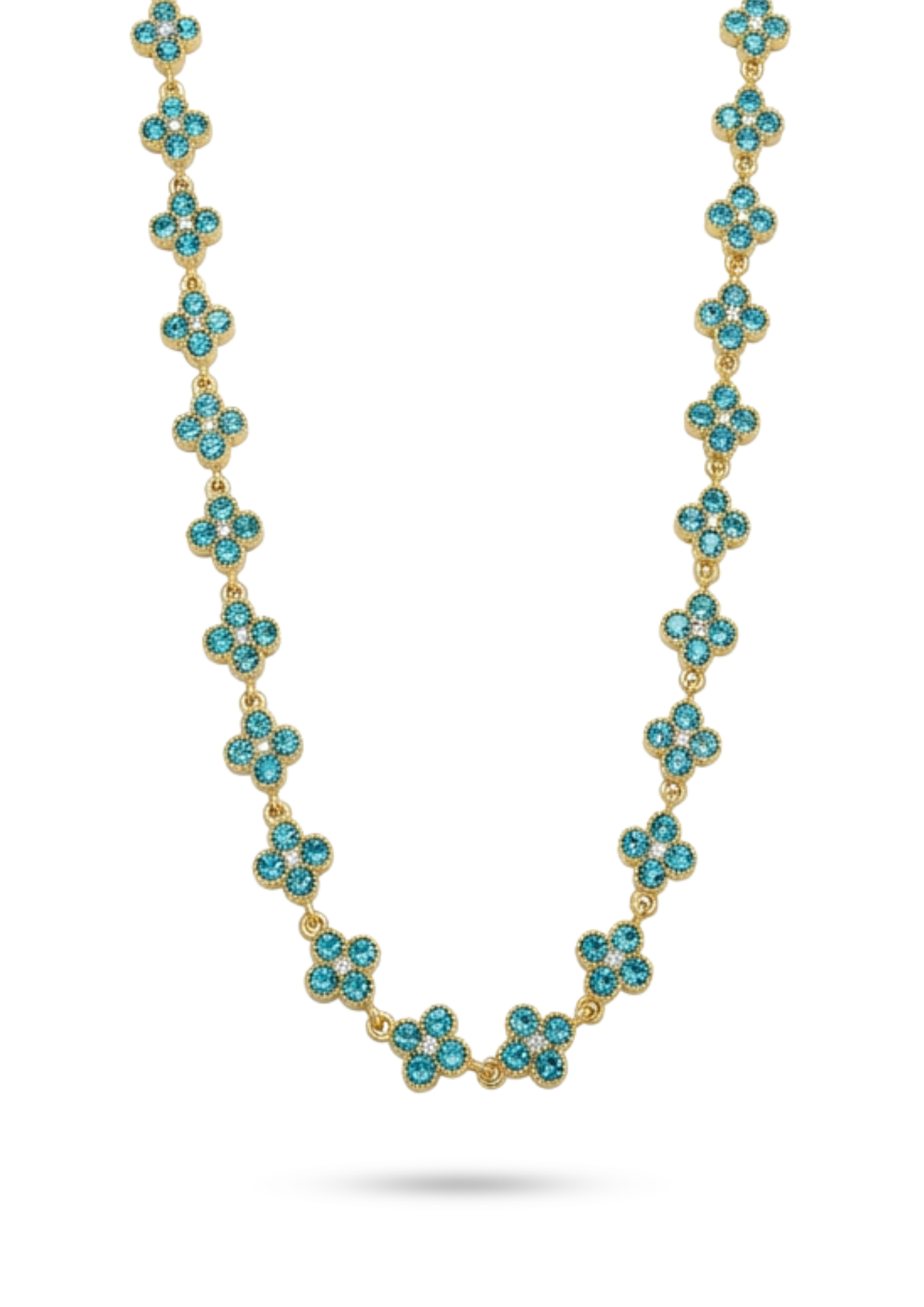 Collier Trèfle Strass turquoise