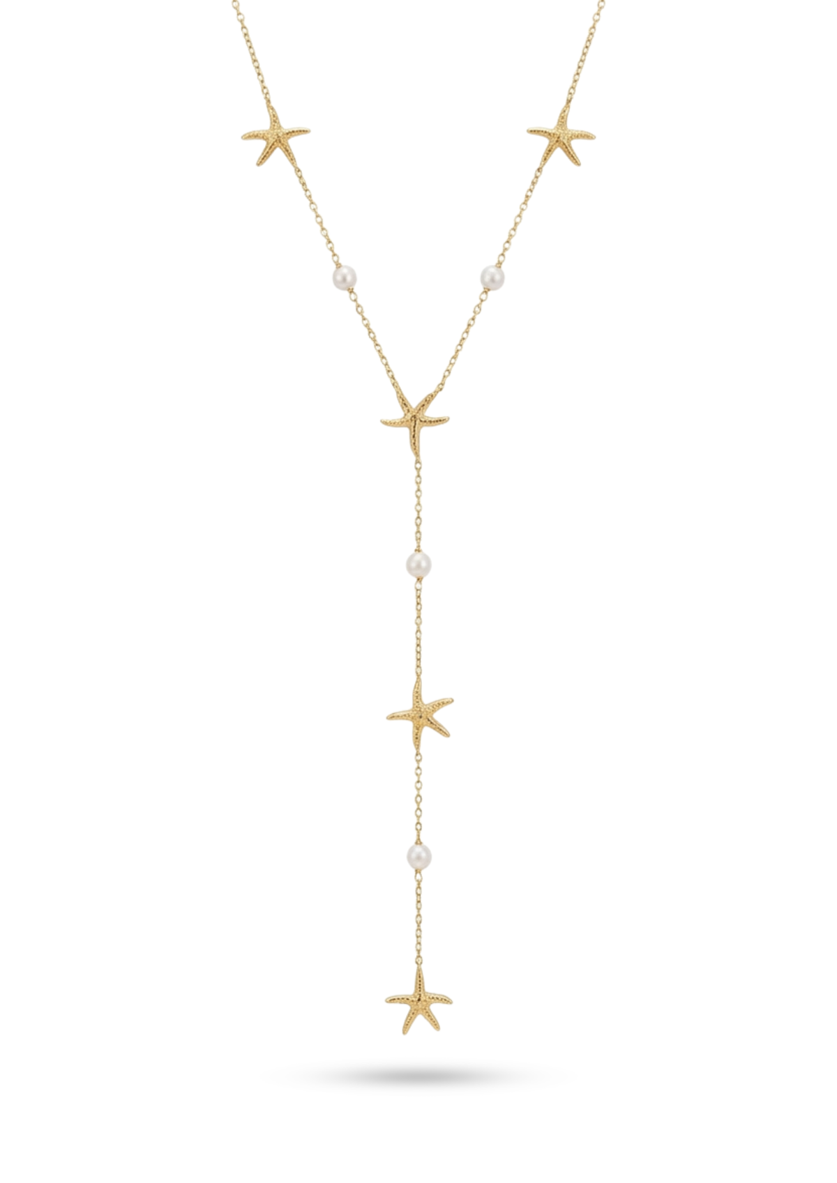 Collier Y Étoiles de Mer et Perles Blanches or