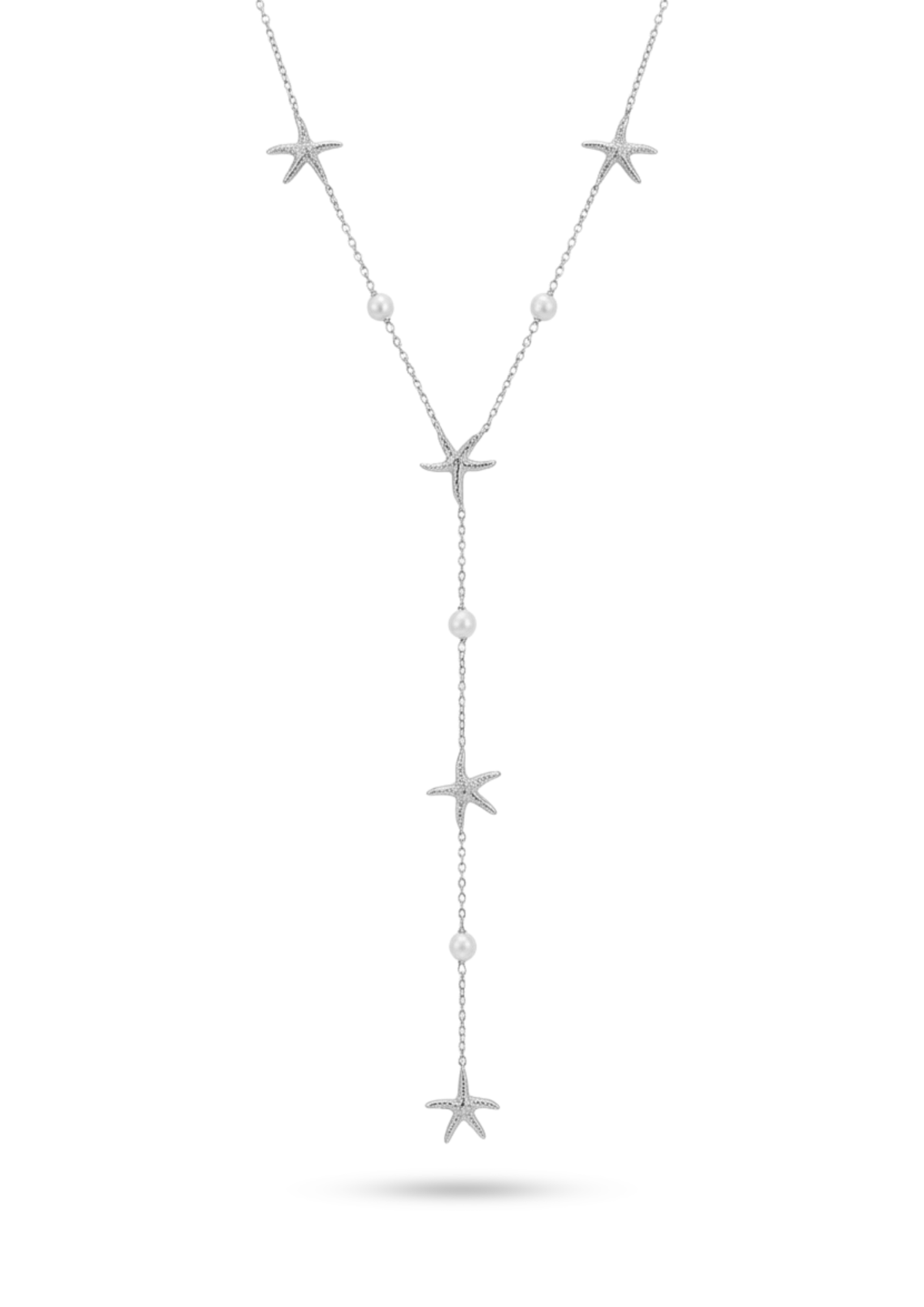 Collier Y Étoiles de Mer et Perles Blanches argent