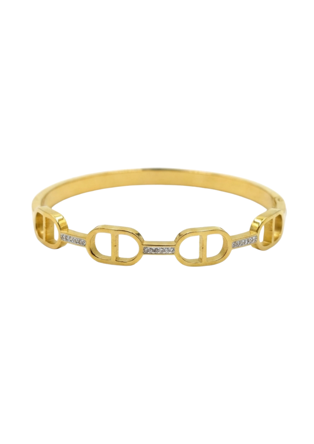 Jonc Rigide Maille Marine et Strass or