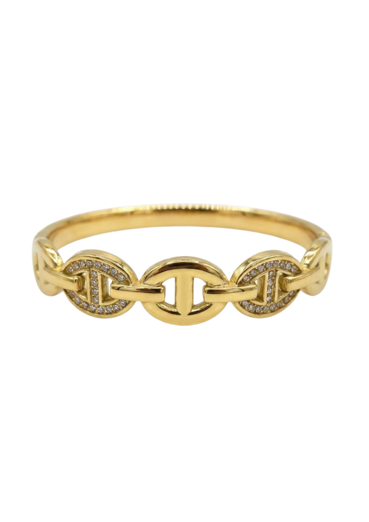 Jonc Rigide Maille Marine Ronde Strass or