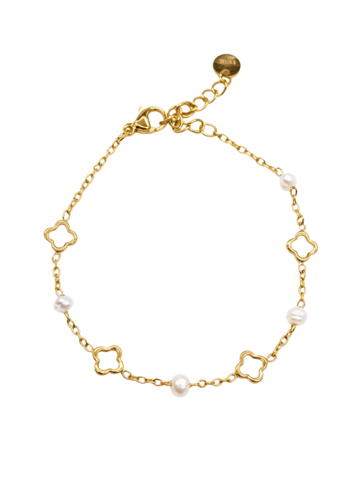 Bracelet Trèfle Perles Blanches or