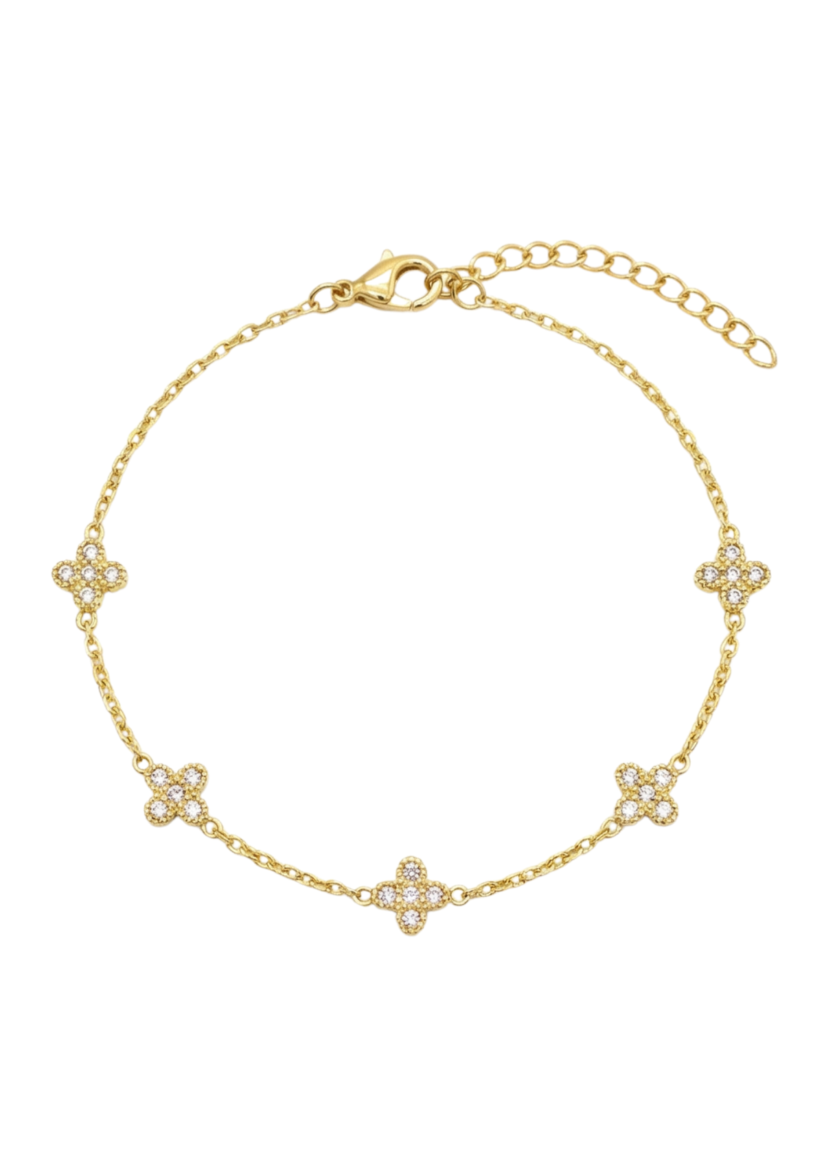 Bracelet Fin Trèfles Strass or