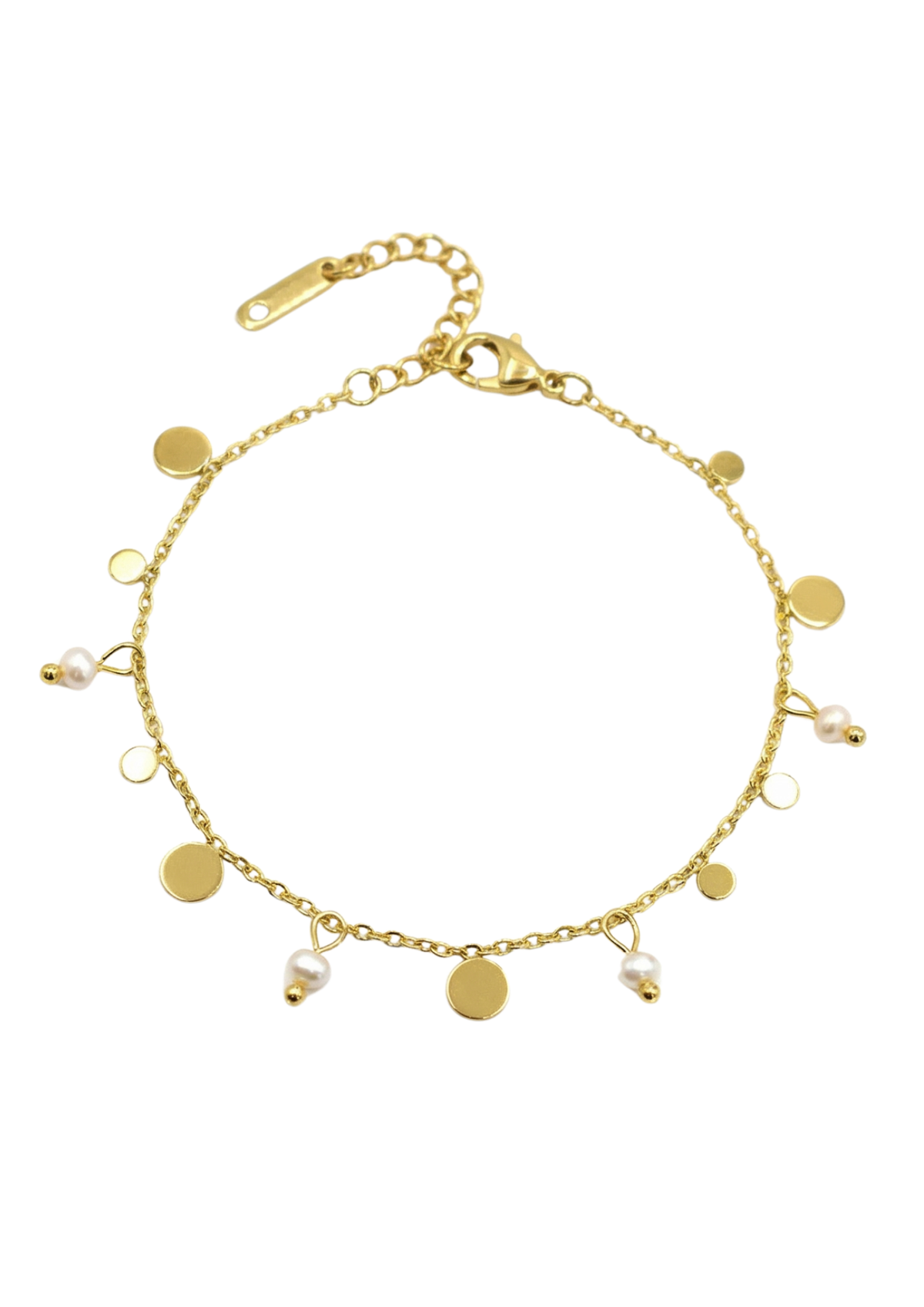 Bracelet Breloques Rondes Perles Blanches or