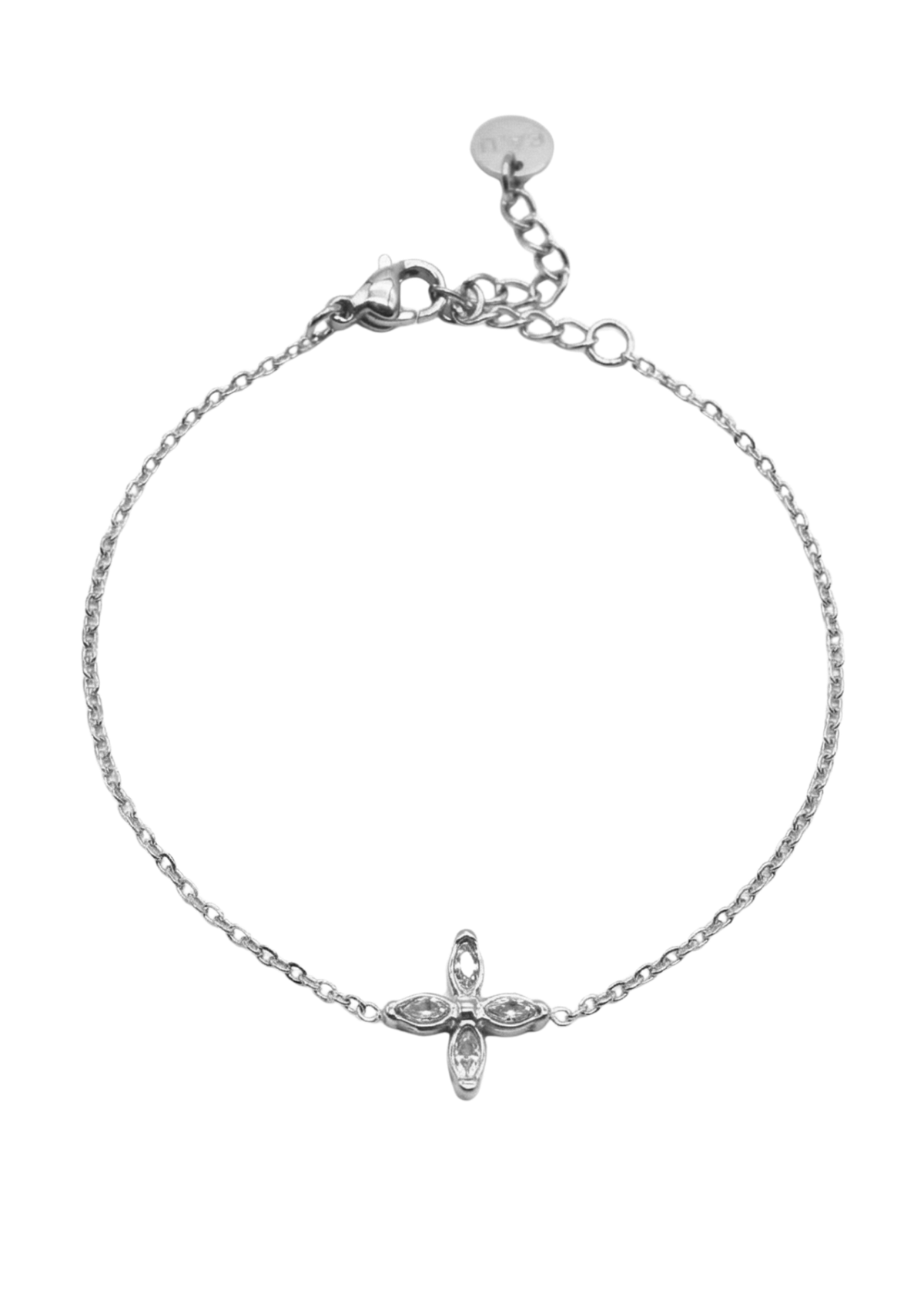 Bracelet Fleur 4 Pétales Strass argent