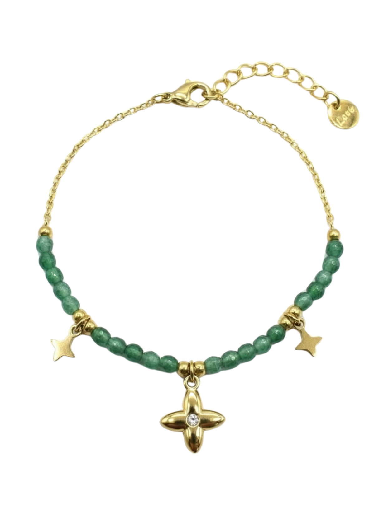 Bracelet Perles Breloque Fleur vert